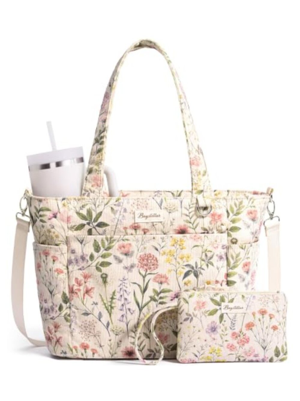 Corduroy Tote Bag Lightweight Laptop Purse 40oz Tumbler Work Teacher Nurse